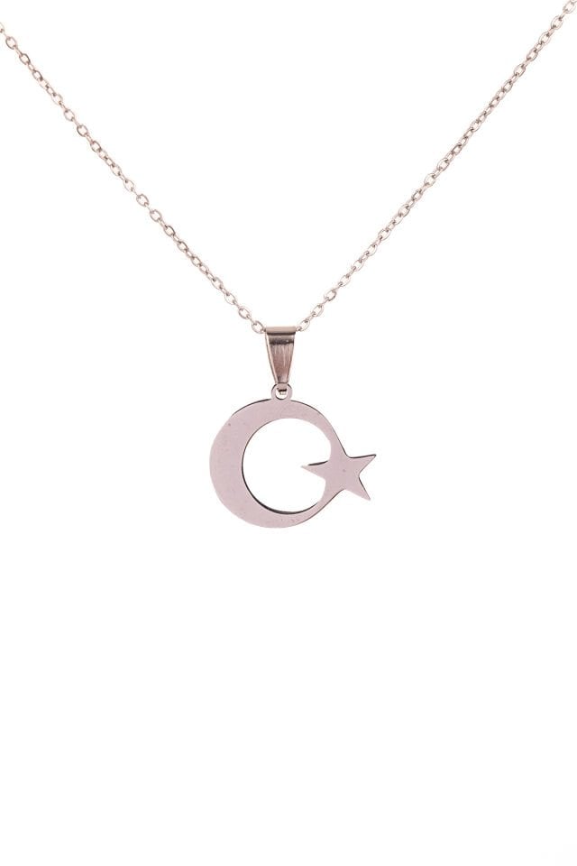 Gümüş Renk Ay Yıldız Çelik Kolye Kararmaz Paslanmaz Çelik Anlamlı ve Şık (Unisex)